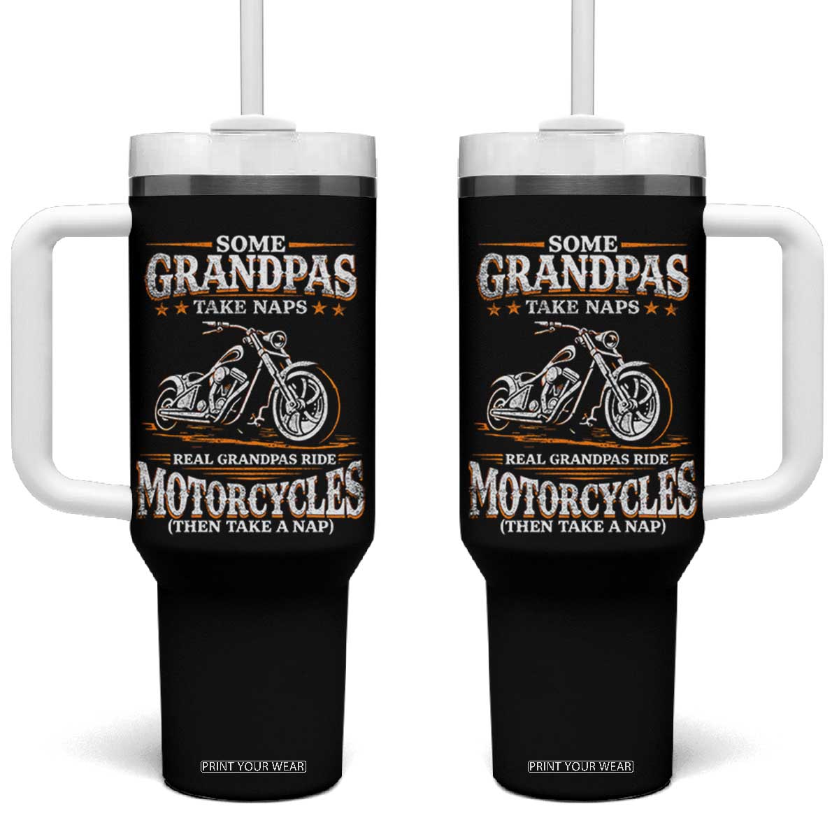 Biker Grandpa Tumbler With Handle Some Grandpas Take Naps Real Grandpas Ride Motorcycles TS10 One Size: 40 oz Black Print Your Wear