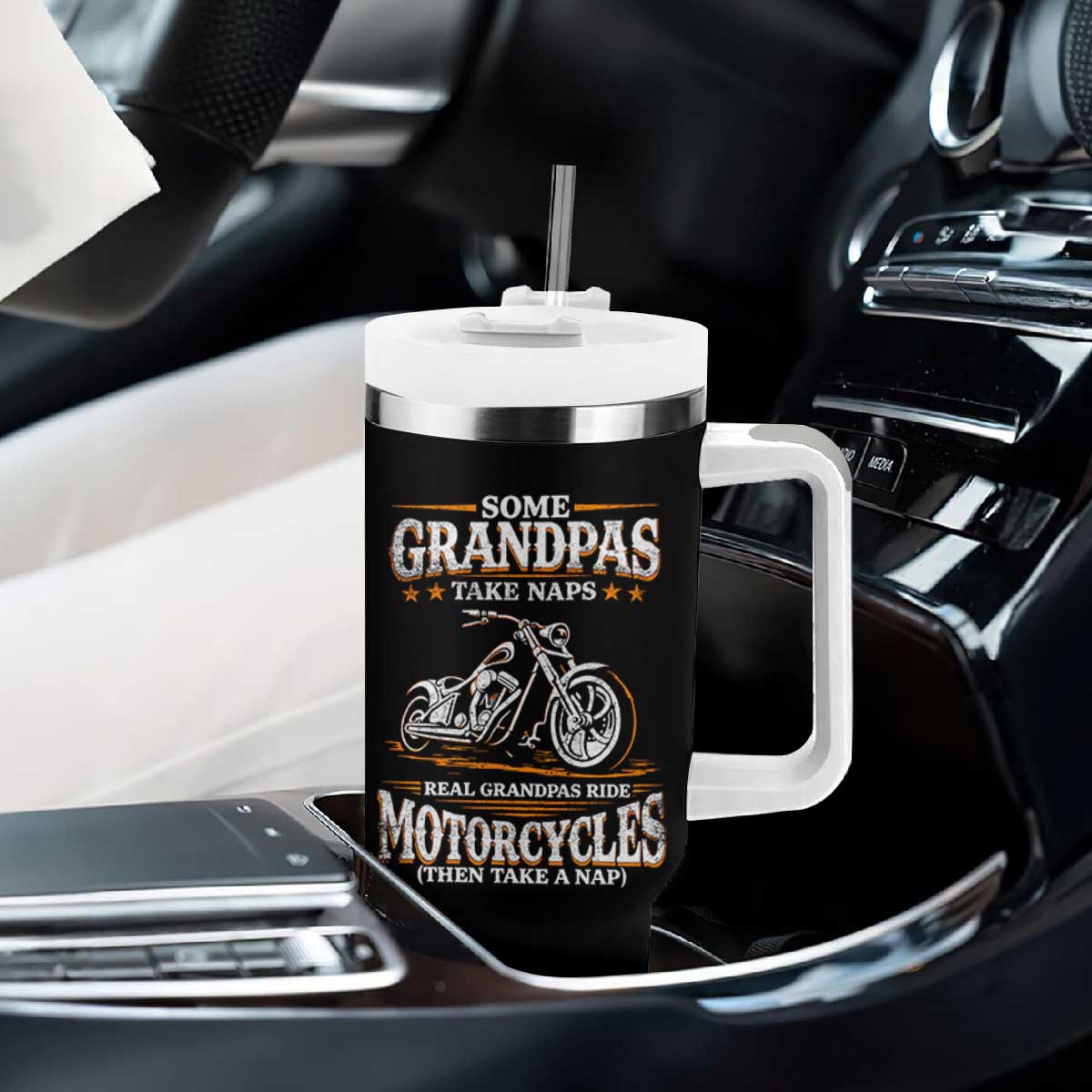 Biker Grandpa Tumbler With Handle Some Grandpas Take Naps Real Grandpas Ride Motorcycles TS10 Print Your Wear