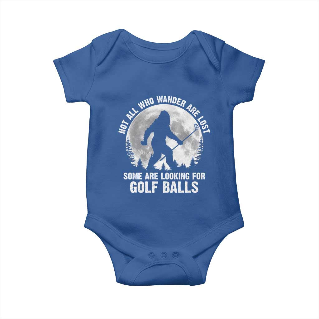 Not All Who Wander Are Lost Bigfoot Looking For Golf Balls Baby Onesie Vintage Golfs Lover Sasquatch Golfing Full Moon TS10 Royal Blue Print Your Wear