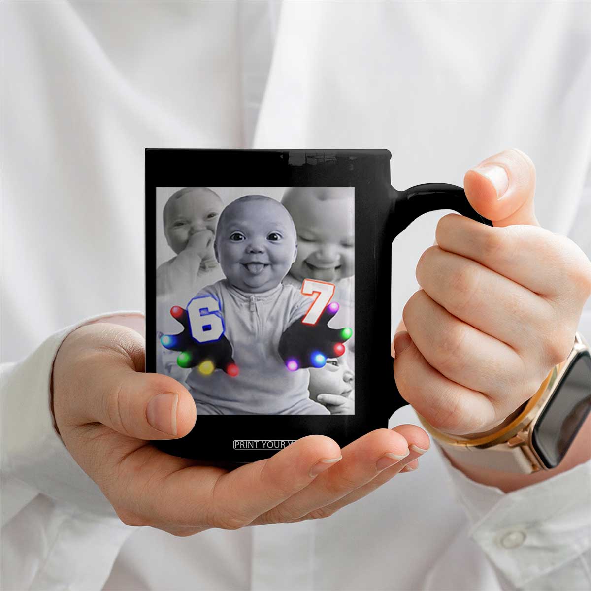 Gloving Niche 67 Ai Baby Meme Coffee Mug Six Seven Hand Funny Laughing Baby TS10 Print Your Wear