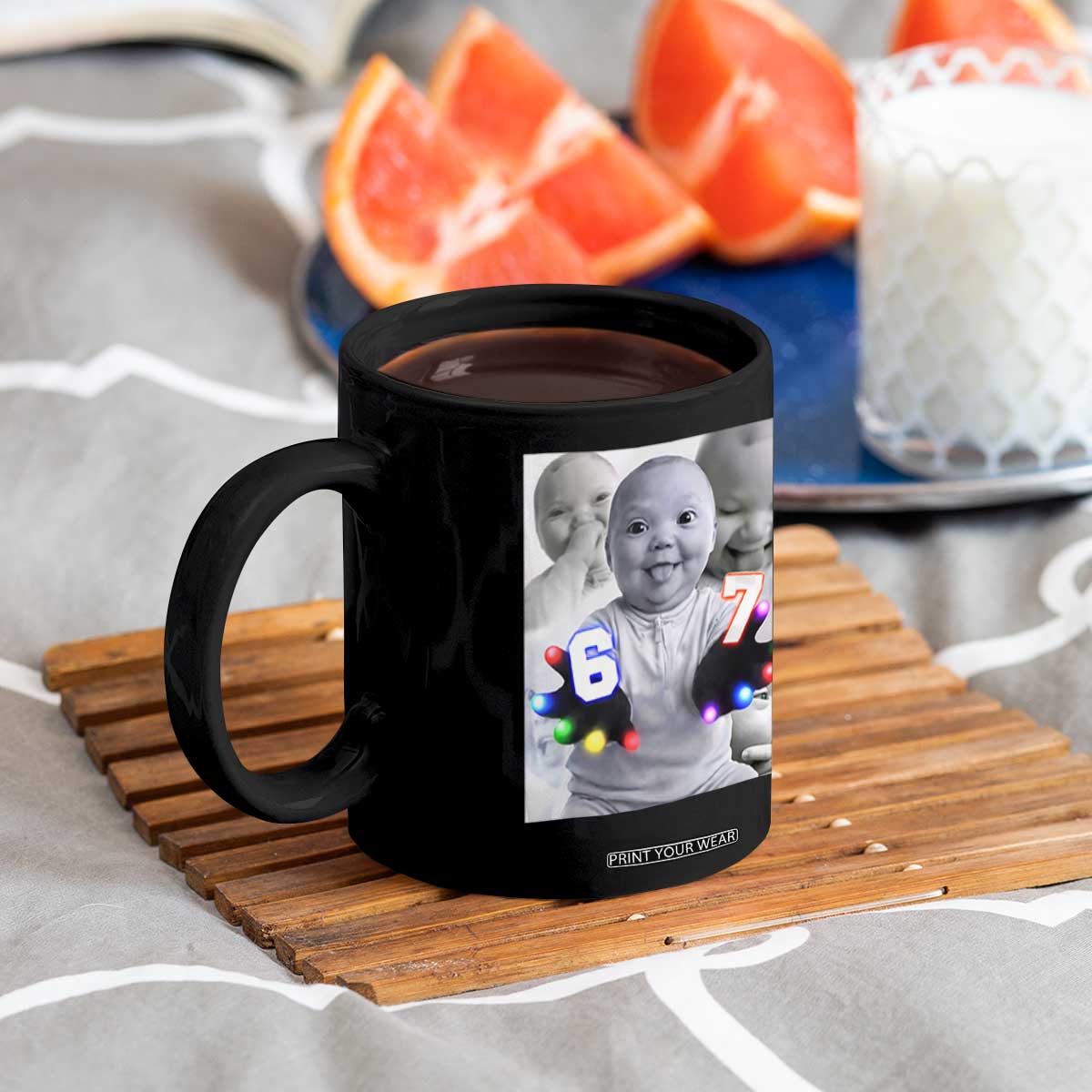 Gloving Niche 67 Ai Baby Meme Coffee Mug Six Seven Hand Funny Laughing Baby TS10 Print Your Wear