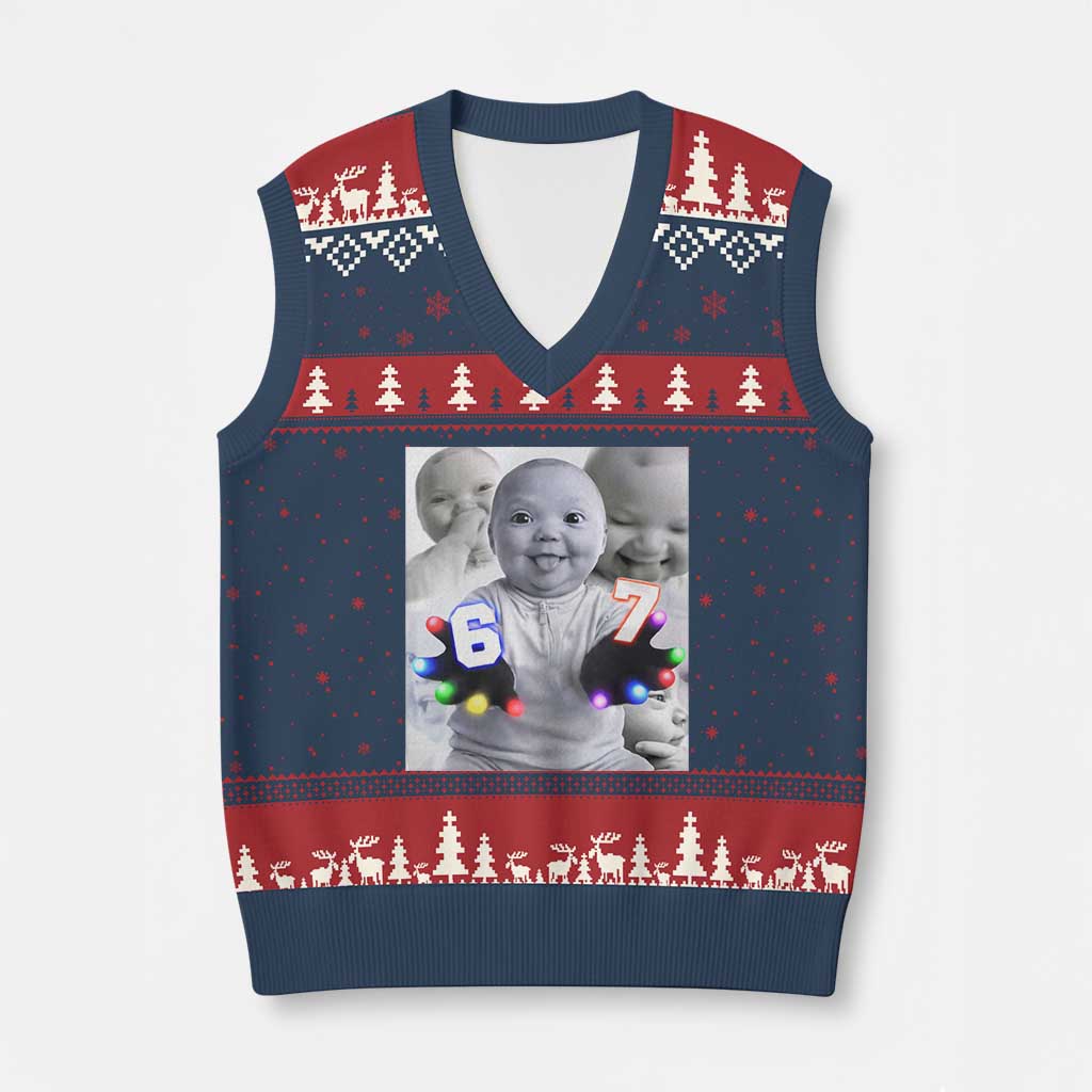 Gloving Niche 67 Ai Baby Meme V-Neck Knit Sweater Vest Six Seven Hand Funny Laughing Baby TS10 Navy Red Print Your Wear