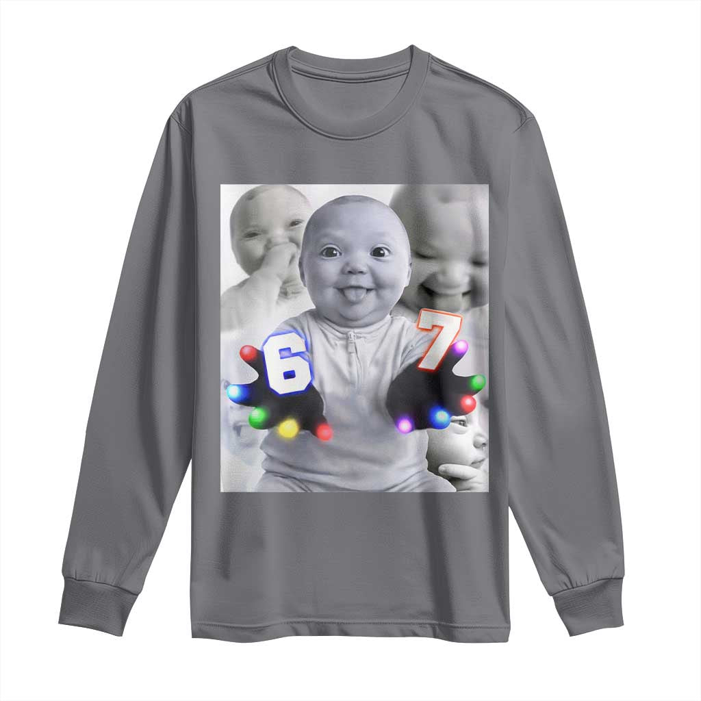 Gloving Niche 67 Ai Baby Meme Long Sleeve Shirt Six Seven Hand Funny Laughing Baby TS10 Charcoal Print Your Wear