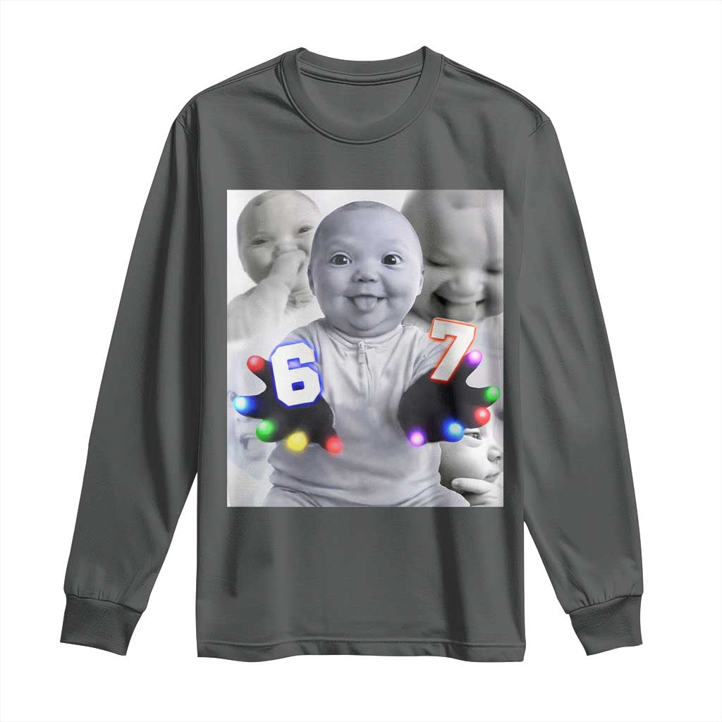Gloving Niche 67 Ai Baby Meme Long Sleeve Shirt Six Seven Hand Funny Laughing Baby TS10 Dark Heather Print Your Wear