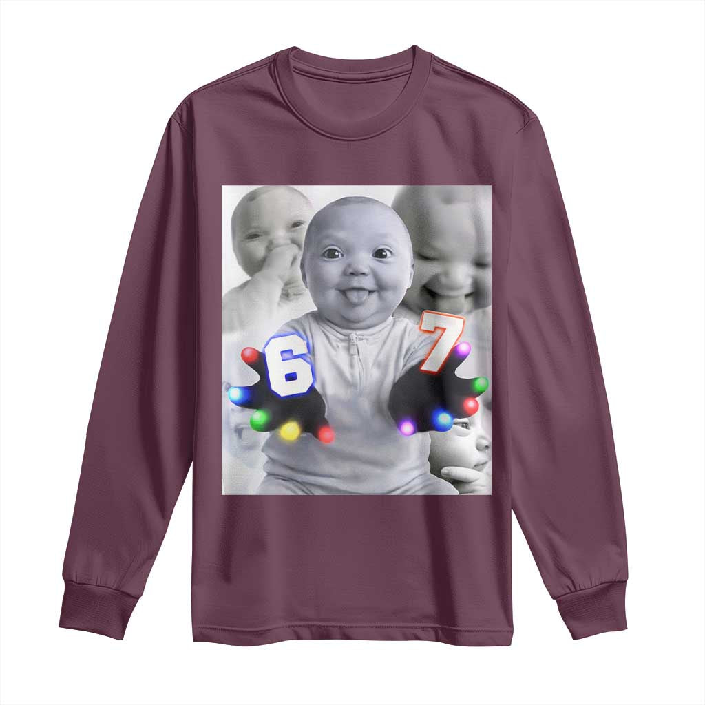 Gloving Niche 67 Ai Baby Meme Long Sleeve Shirt Six Seven Hand Funny Laughing Baby TS10 Maroon Print Your Wear
