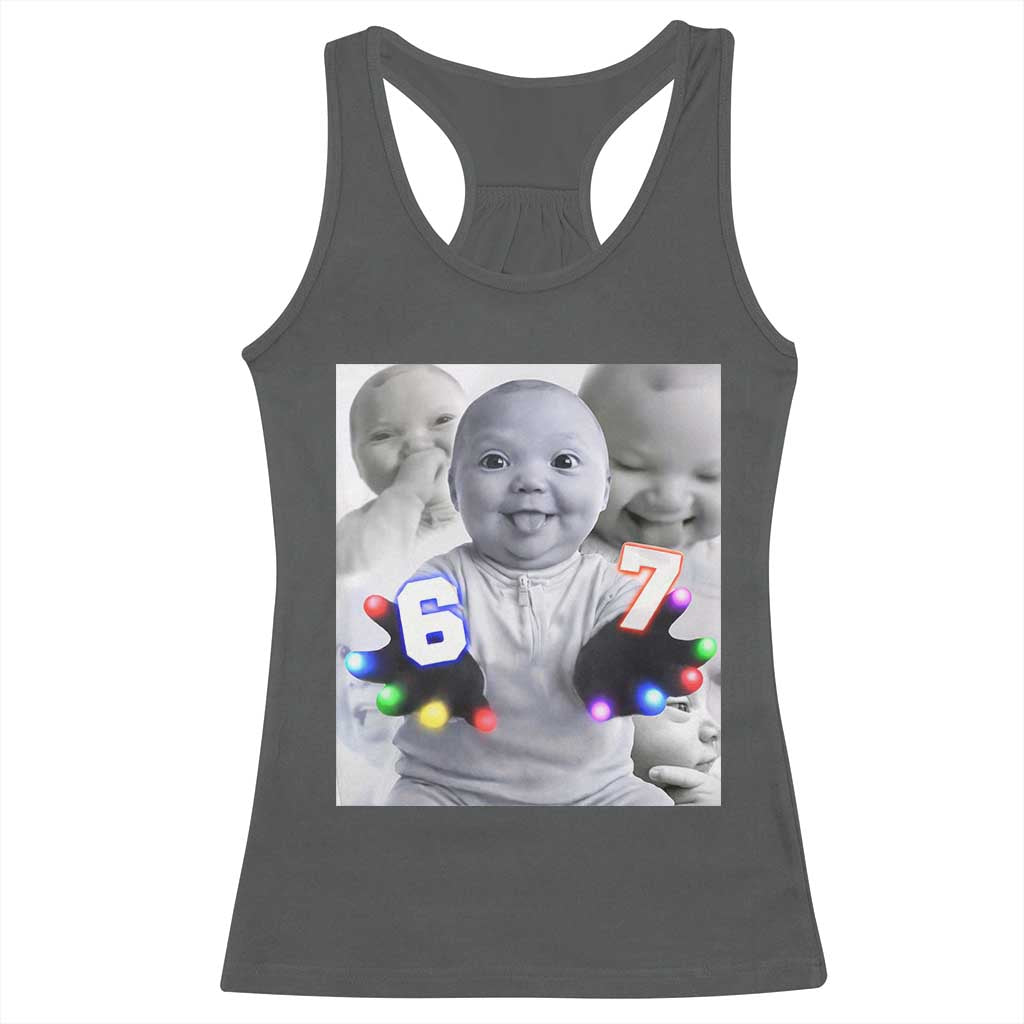 Gloving Niche 67 Ai Baby Meme Racerback Tank Top Six Seven Hand Funny Laughing Baby TS10 Dark Heather Print Your Wear