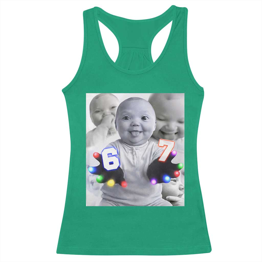 Gloving Niche 67 Ai Baby Meme Racerback Tank Top Six Seven Hand Funny Laughing Baby TS10 Irish Green Print Your Wear