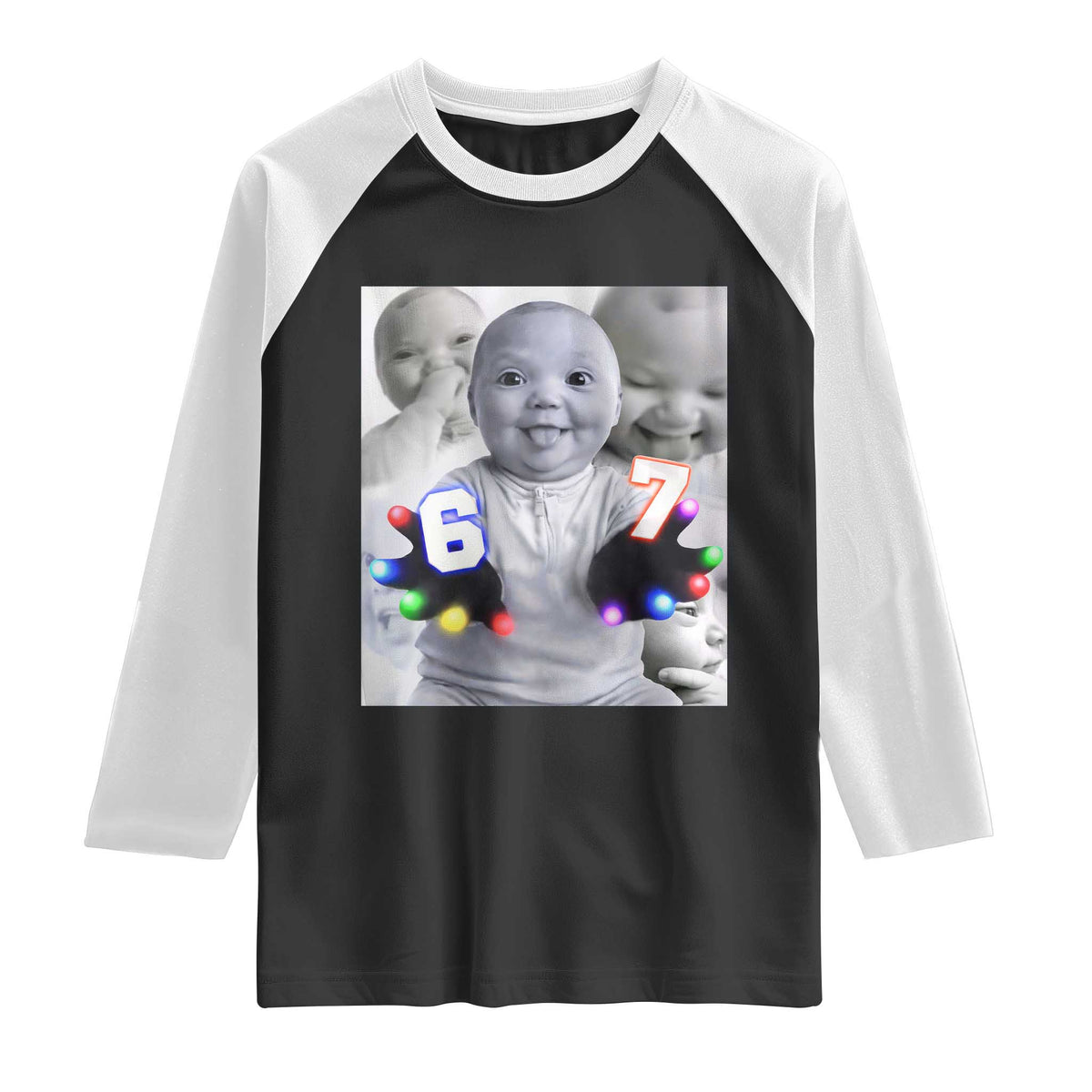 Gloving Niche 67 Ai Baby Meme Raglan Shirt Six Seven Hand Funny Laughing Baby TS10 Black White Print Your Wear