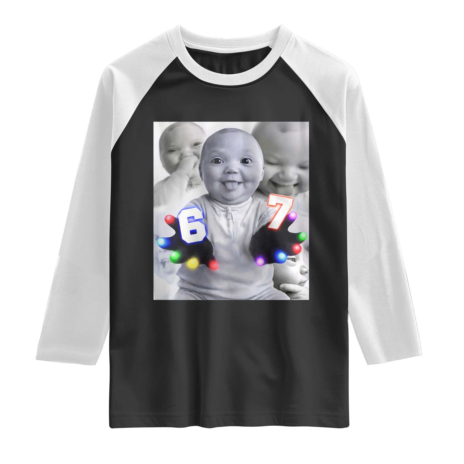 Gloving Niche 67 Ai Baby Meme Raglan Shirt Six Seven Hand Funny Laughing Baby TS10 Black White Print Your Wear