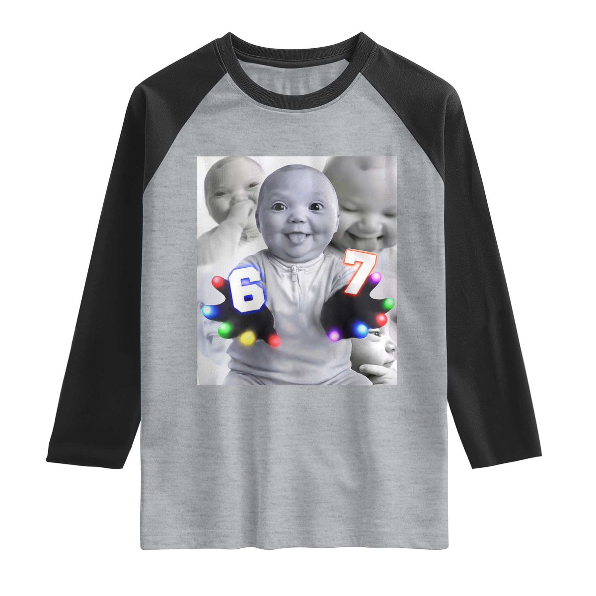 Gloving Niche 67 Ai Baby Meme Raglan Shirt Six Seven Hand Funny Laughing Baby TS10 Heather Gray Black Print Your Wear