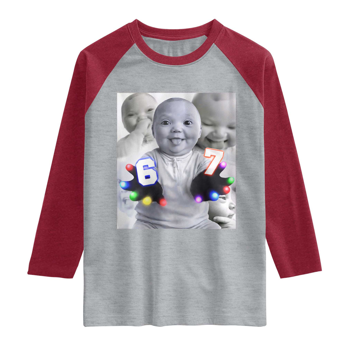 Gloving Niche 67 Ai Baby Meme Raglan Shirt Six Seven Hand Funny Laughing Baby TS10 Heather Gray Heather Red Print Your Wear
