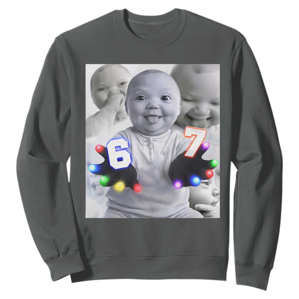 Gloving Niche 67 Ai Baby Meme Sweatshirt Six Seven Hand Funny Laughing Baby TS10 Dark Heather Print Your Wear
