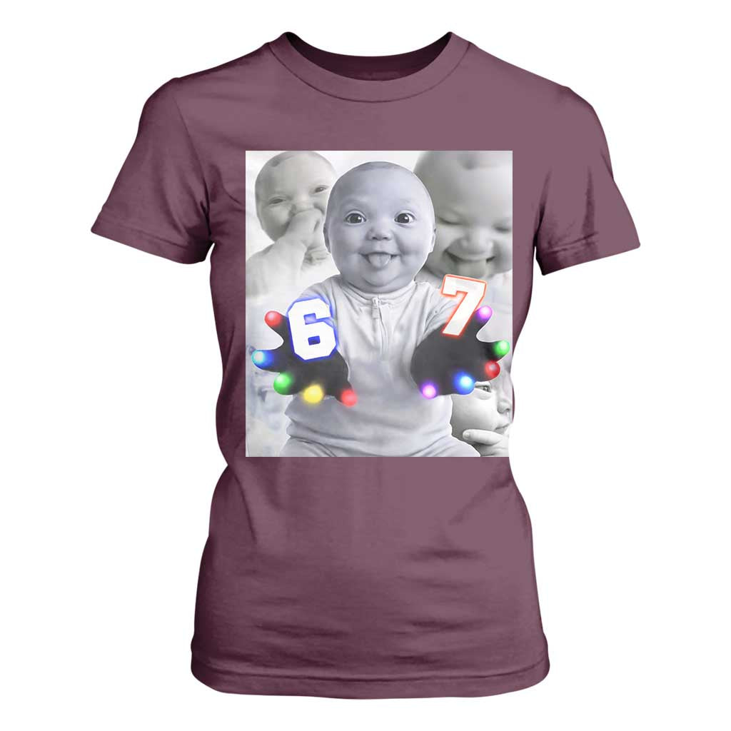 Gloving Niche 67 Ai Baby Meme T Shirt For Women Six Seven Hand Funny Laughing Baby TS10 Maroon Print Your Wear