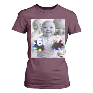 Gloving Niche 67 Ai Baby Meme T Shirt For Women Six Seven Hand Funny Laughing Baby TS10 Maroon Print Your Wear