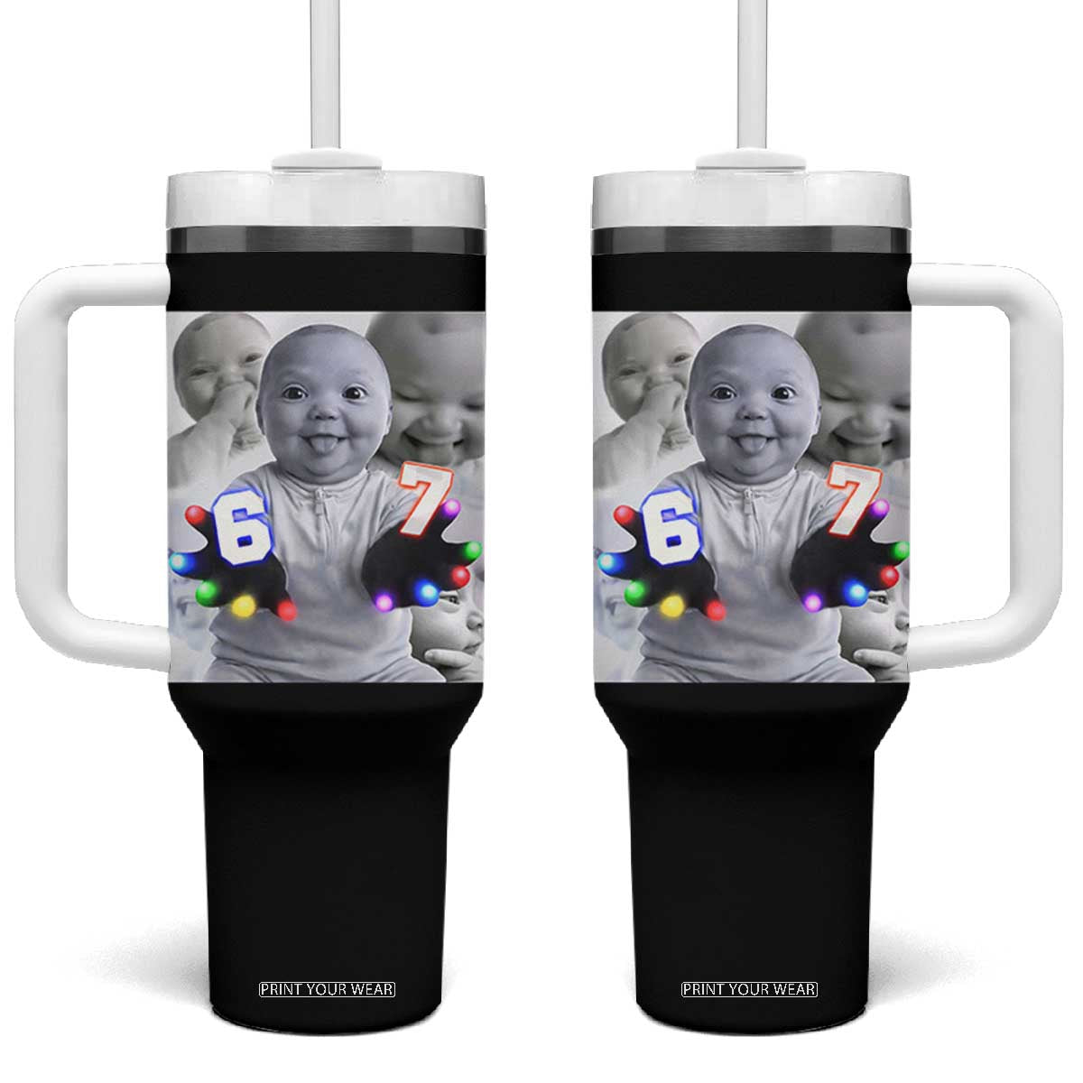 Gloving Niche 67 Ai Baby Meme Tumbler With Handle Six Seven Hand Funny Laughing Baby TS10 One Size: 40 oz Black Print Your Wear