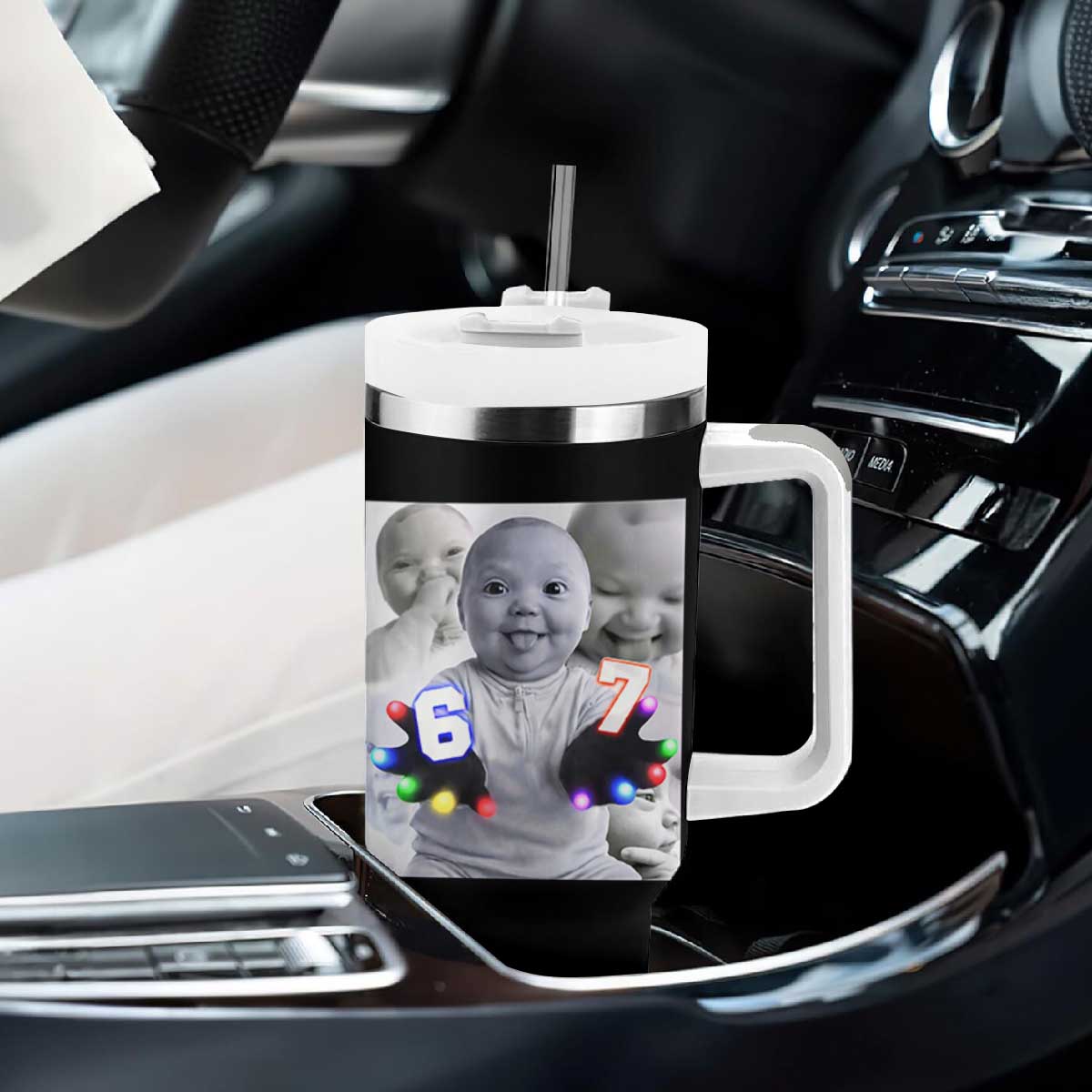 Gloving Niche 67 Ai Baby Meme Tumbler With Handle Six Seven Hand Funny Laughing Baby TS10 Print Your Wear