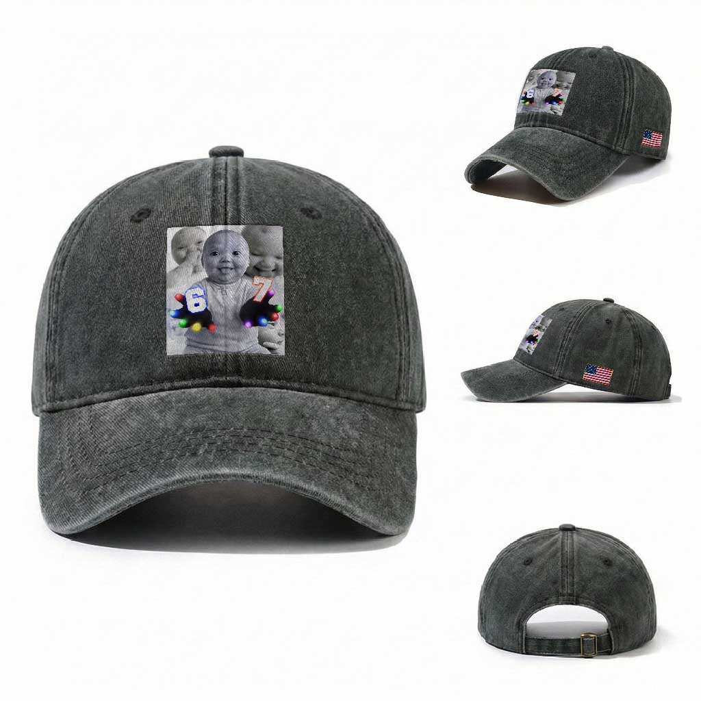 Gloving Niche 67 Ai Baby Meme Washed Cotton Baseball Cap Six Seven Hand Funny Laughing Baby TS10 Washed Cap Universal Fit Dark Green Print Your Wear