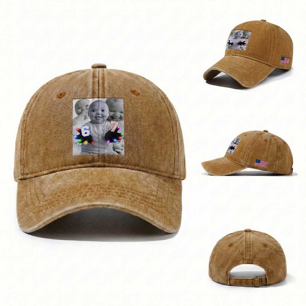 Gloving Niche 67 Ai Baby Meme Washed Cotton Baseball Cap Six Seven Hand Funny Laughing Baby TS10 Washed Cap Universal Fit Yellow Ochre Print Your Wear