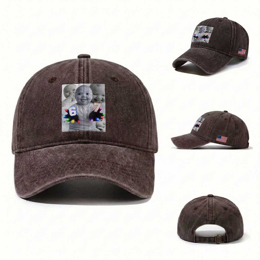 Gloving Niche 67 Ai Baby Meme Washed Cotton Baseball Cap Six Seven Hand Funny Laughing Baby TS10 Washed Cap Universal Fit Dark Brown Print Your Wear