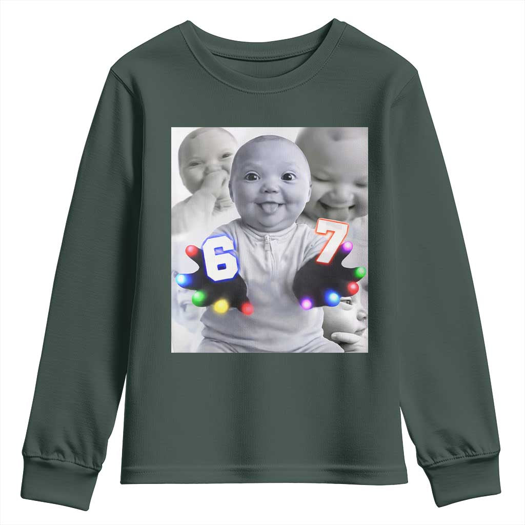 Gloving Niche 67 Ai Baby Meme Youth Sweatshirt Six Seven Hand Funny Laughing Baby TS10 Dark Forest Green Print Your Wear
