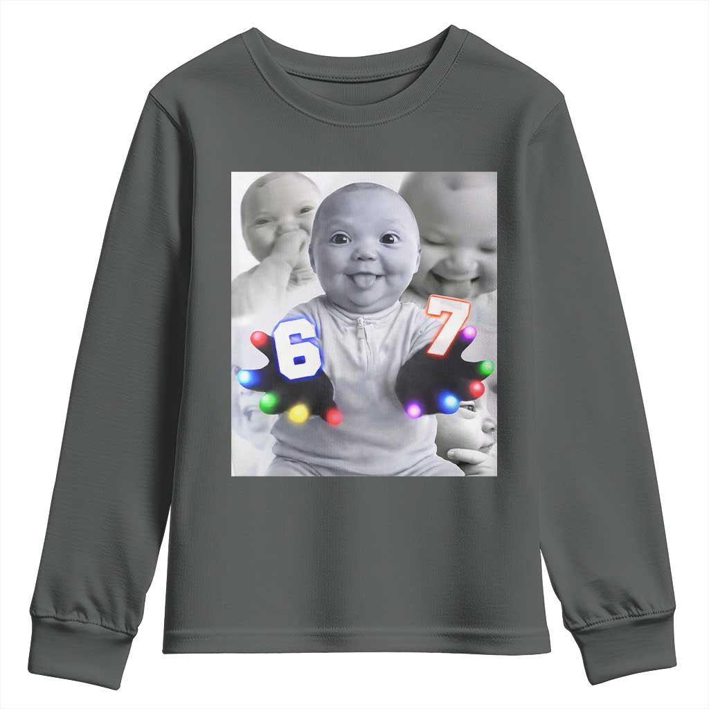 Gloving Niche 67 Ai Baby Meme Youth Sweatshirt Six Seven Hand Funny Laughing Baby TS10 Dark Heather Print Your Wear