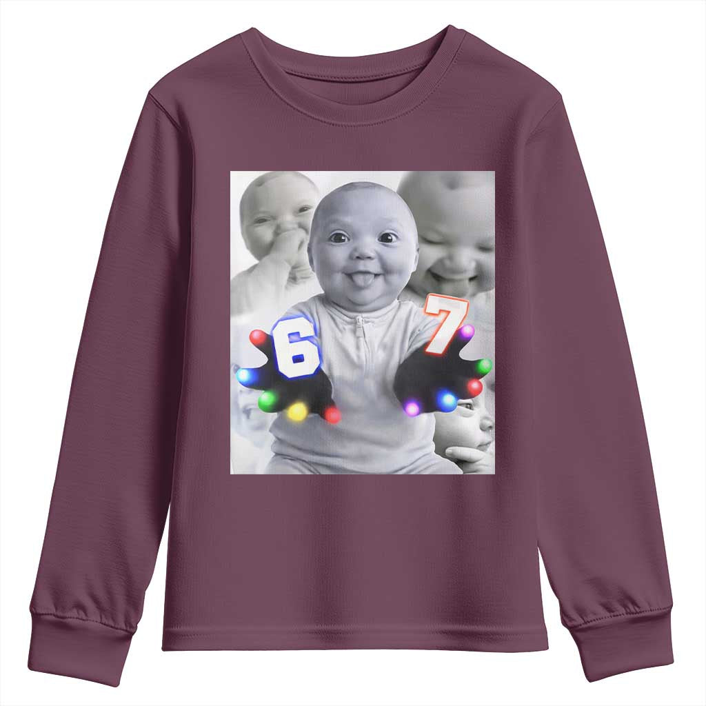 Gloving Niche 67 Ai Baby Meme Youth Sweatshirt Six Seven Hand Funny Laughing Baby TS10 Maroon Print Your Wear