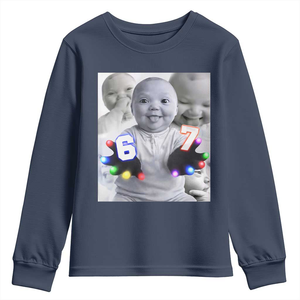 Gloving Niche 67 Ai Baby Meme Youth Sweatshirt Six Seven Hand Funny Laughing Baby TS10 Navy Print Your Wear
