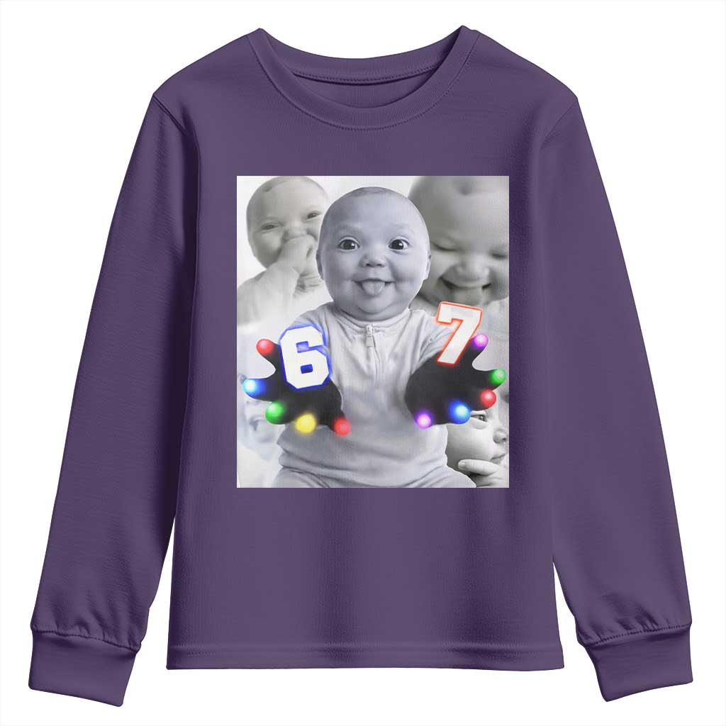 Gloving Niche 67 Ai Baby Meme Youth Sweatshirt Six Seven Hand Funny Laughing Baby TS10 Purple Print Your Wear