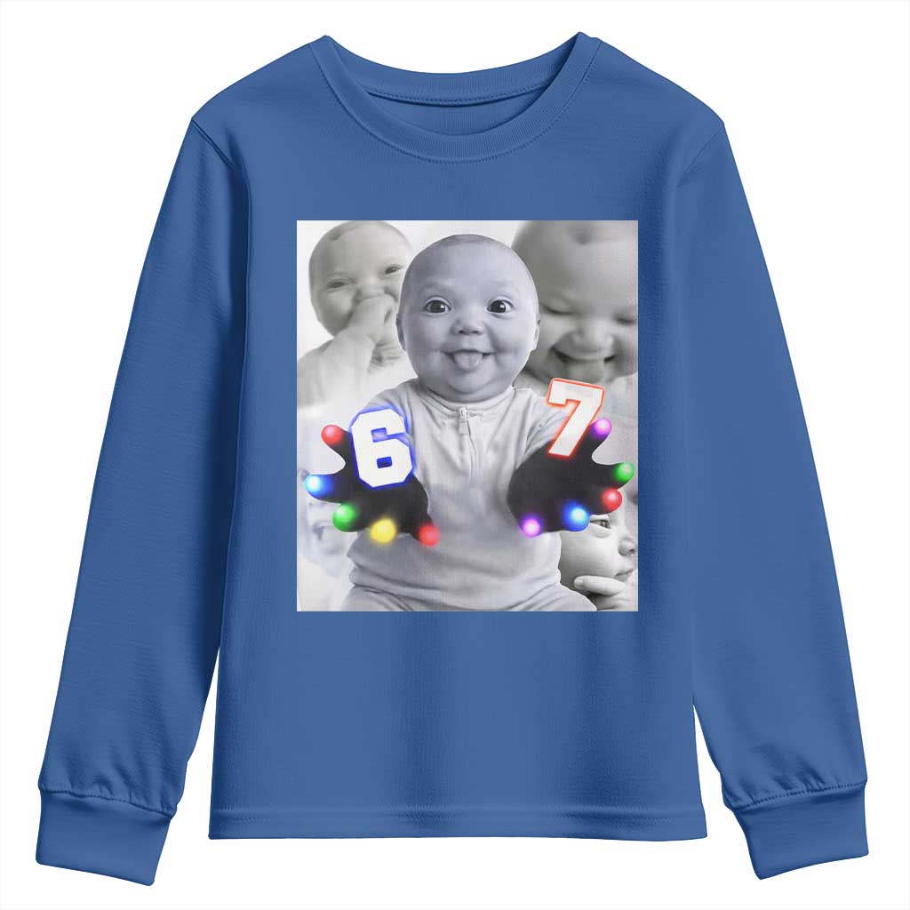 Gloving Niche 67 Ai Baby Meme Youth Sweatshirt Six Seven Hand Funny Laughing Baby TS10 Royal Blue Print Your Wear