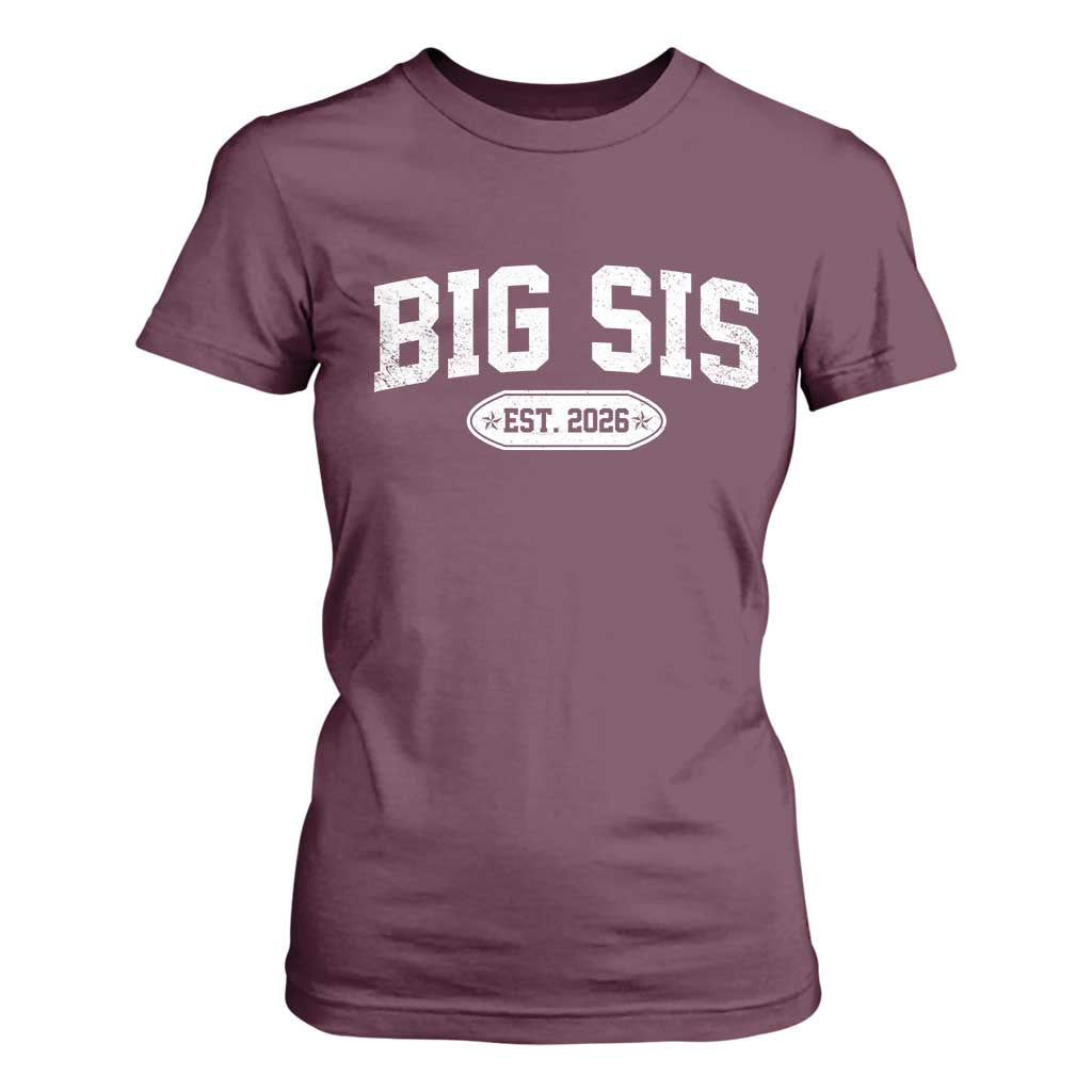 Big Sis Est 2026 T Shirt For Women Big Sister Baby Announcement