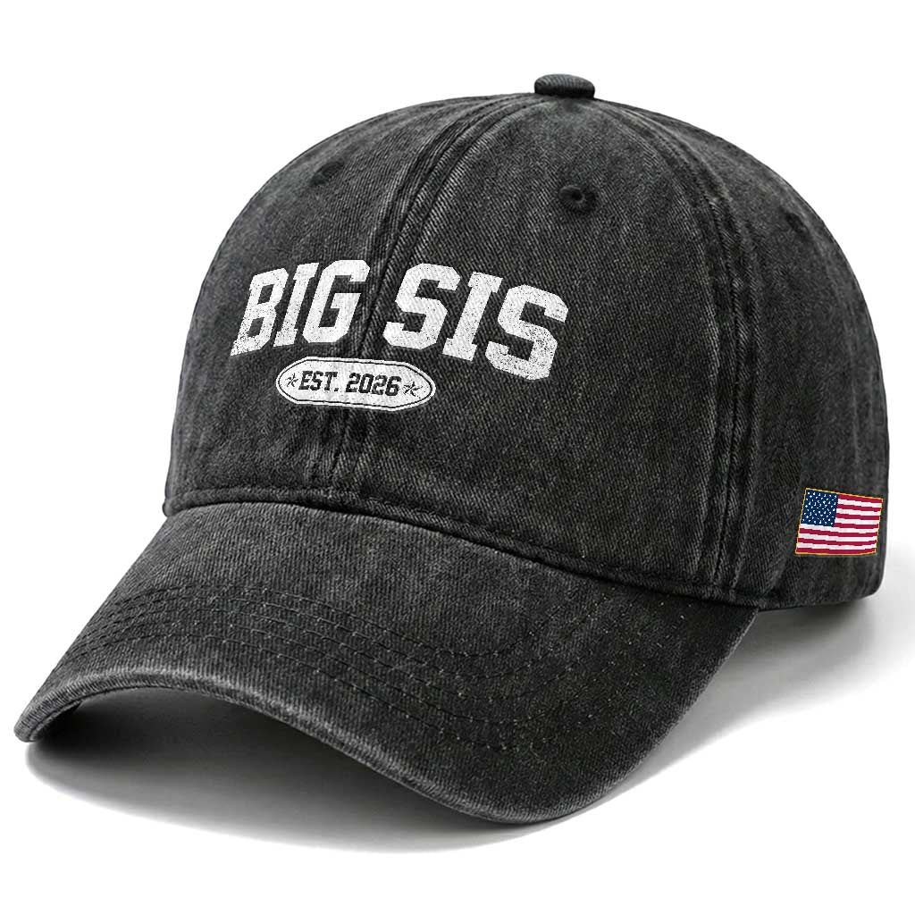 Big Sis Est 2026 Washed Cotton Baseball Cap Big Sister Baby Announcement