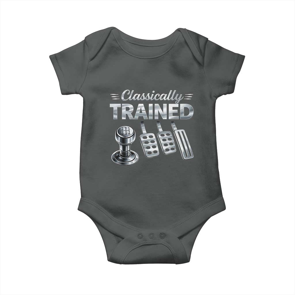 Classically Trained Baby Onesie Dimmer Manual Transmission Car Humor Pedals Driving TS10 Dark Heather Print Your Wear