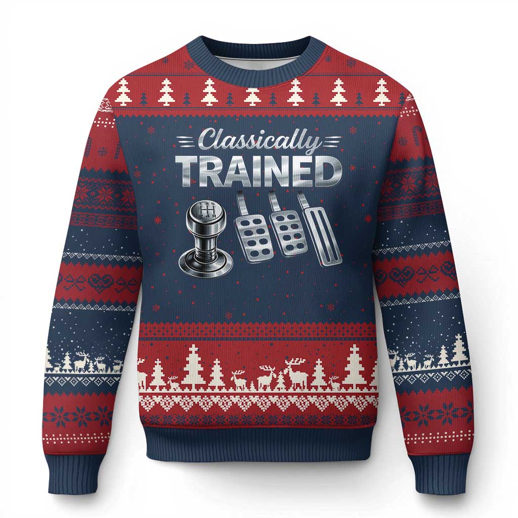 Classically Trained Ugly Christmas Sweater Dimmer Manual Transmission Car Humor Pedals Driving TS10 Navy Red Print Your Wear