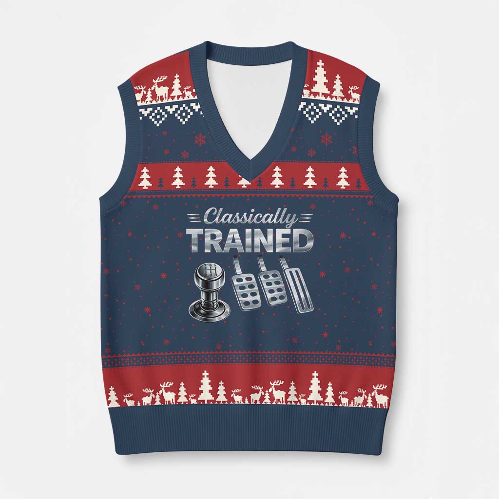 Classically Trained V-Neck Knit Sweater Vest Dimmer Manual Transmission Car Humor Pedals Driving TS10 Navy Red Print Your Wear