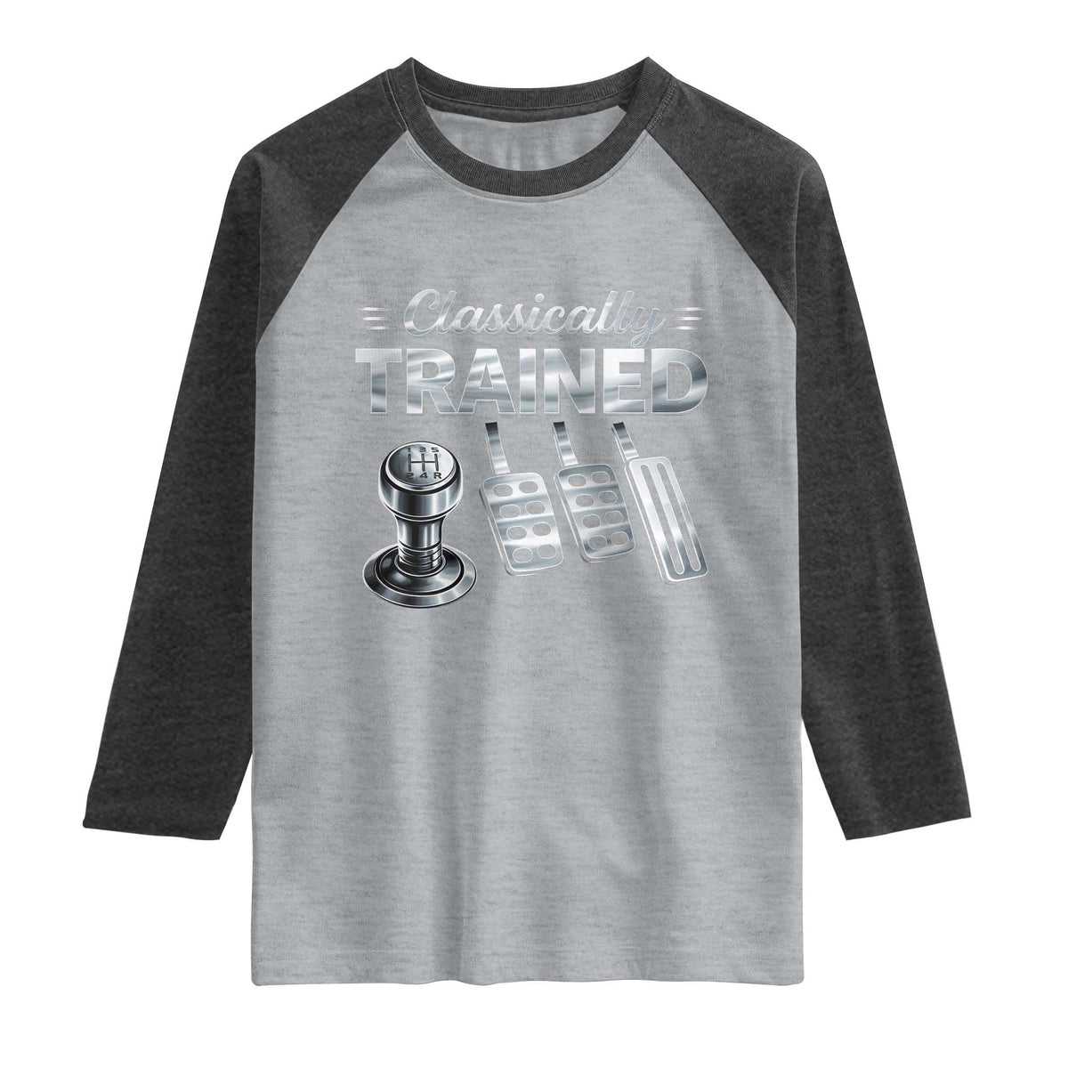 Classically Trained Raglan Shirt Dimmer Manual Transmission Car Humor Pedals Driving TS10 Heather Gray Heather Charcoal Print Your Wear