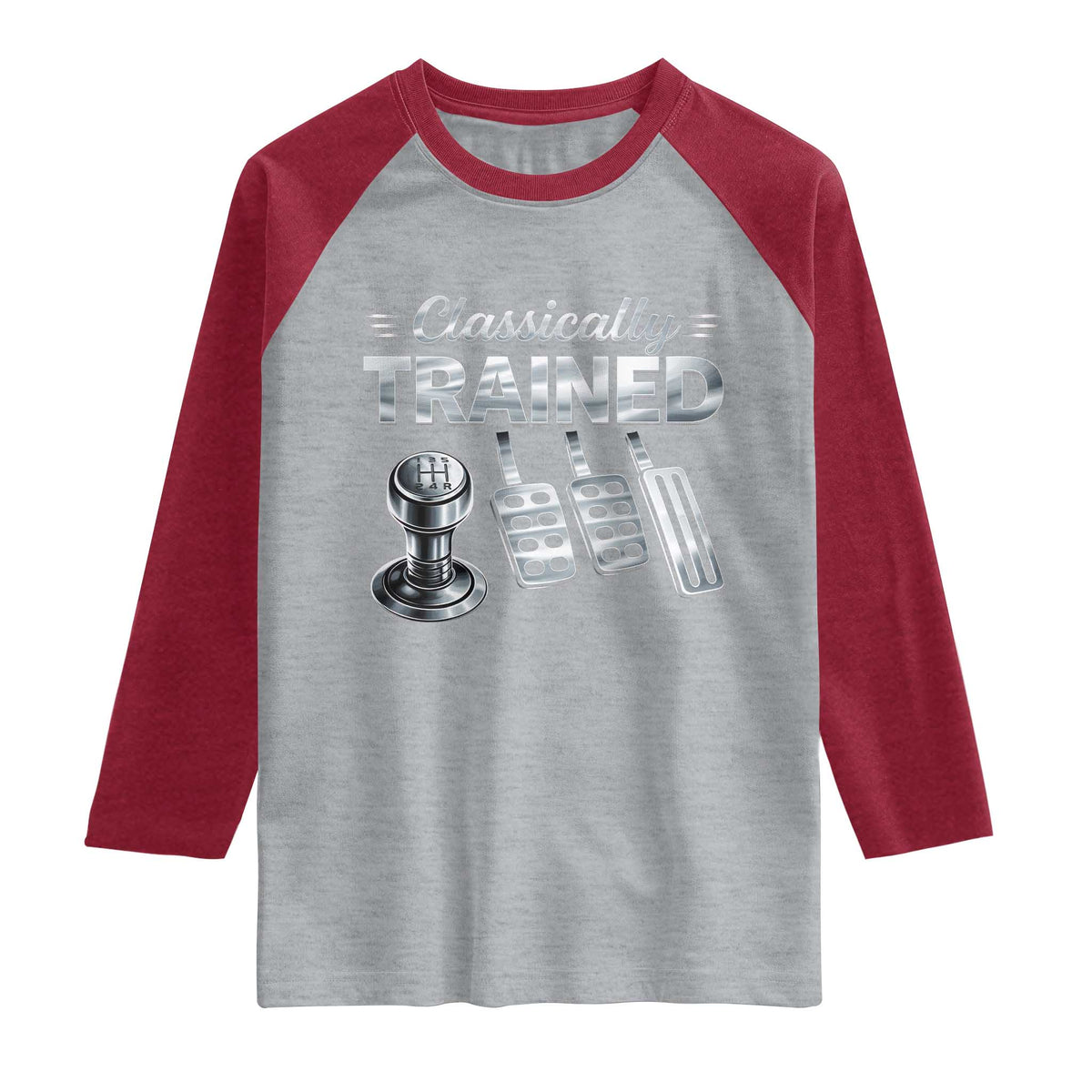 Classically Trained Raglan Shirt Dimmer Manual Transmission Car Humor Pedals Driving TS10 Heather Gray Heather Red Print Your Wear