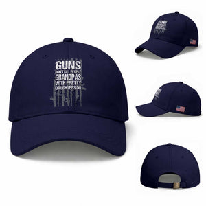 Grandpas With Pretty Daughters Baseball Cap Funny Grandpa Gun American Flag TS10 Baseball Cap Universal Fit Dark Blue Print Your Wear