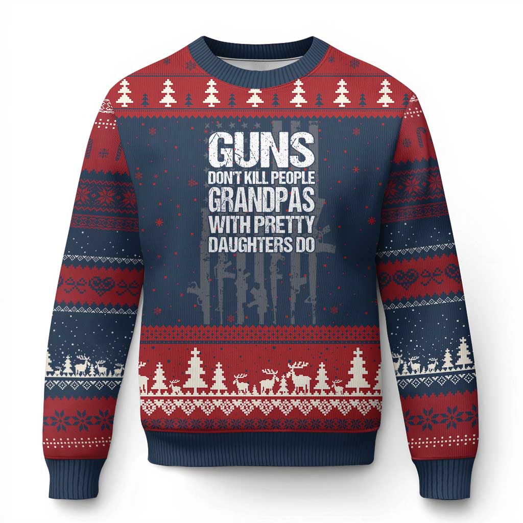 Grandpas With Pretty Daughters Ugly Christmas Sweater Funny Grandpa Gun American Flag TS10 Navy Red Print Your Wear