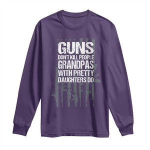 Grandpas With Pretty Daughters Long Sleeve Shirt Funny Grandpa Gun American Flag TS10 Purple Print Your Wear