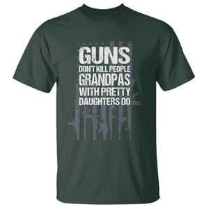 Grandpas With Pretty Daughters T Shirt Funny Grandpa Gun American Flag TS10 Dark Forest Green Print Your Wear
