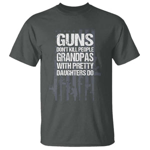 Grandpas With Pretty Daughters T Shirt Funny Grandpa Gun American Flag TS10 Dark Heather Print Your Wear