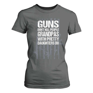 Grandpas With Pretty Daughters T Shirt For Women Funny Grandpa Gun American Flag TS10 Dark Heather Print Your Wear