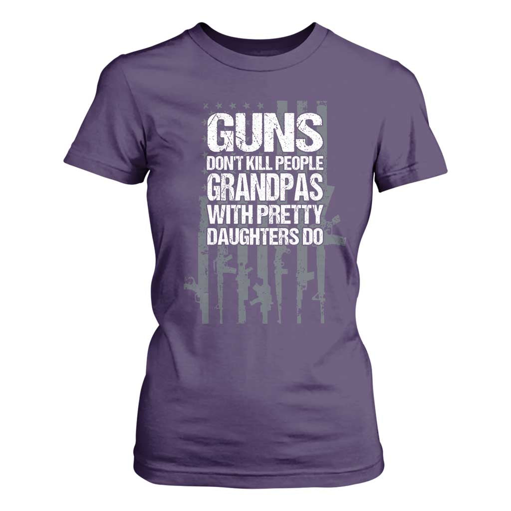 Grandpas With Pretty Daughters T Shirt For Women Funny Grandpa Gun American Flag TS10 Purple Print Your Wear