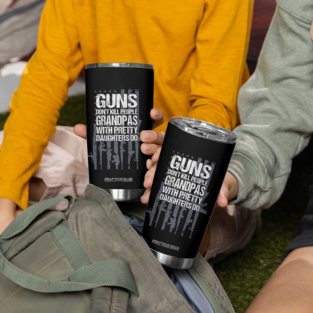 Grandpas With Pretty Daughters Tumbler Cup Funny Grandpa Gun American Flag TS10 Print Your Wear