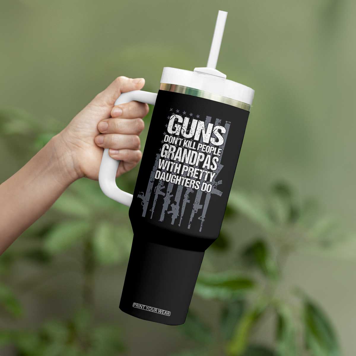 Grandpas With Pretty Daughters Tumbler With Handle Funny Grandpa Gun American Flag TS10 Print Your Wear