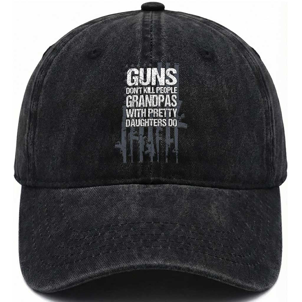 Grandpas With Pretty Daughters Washed Cotton Baseball Cap Funny Grandpa Gun American Flag TS10 Print Your Wear