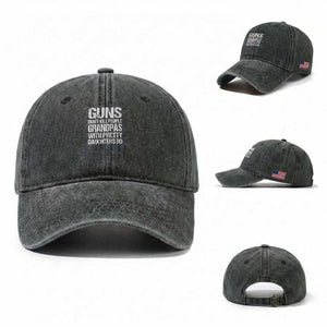 Grandpas With Pretty Daughters Washed Cotton Baseball Cap Funny Grandpa Gun American Flag TS10 Washed Cap Universal Fit Dark Green Print Your Wear