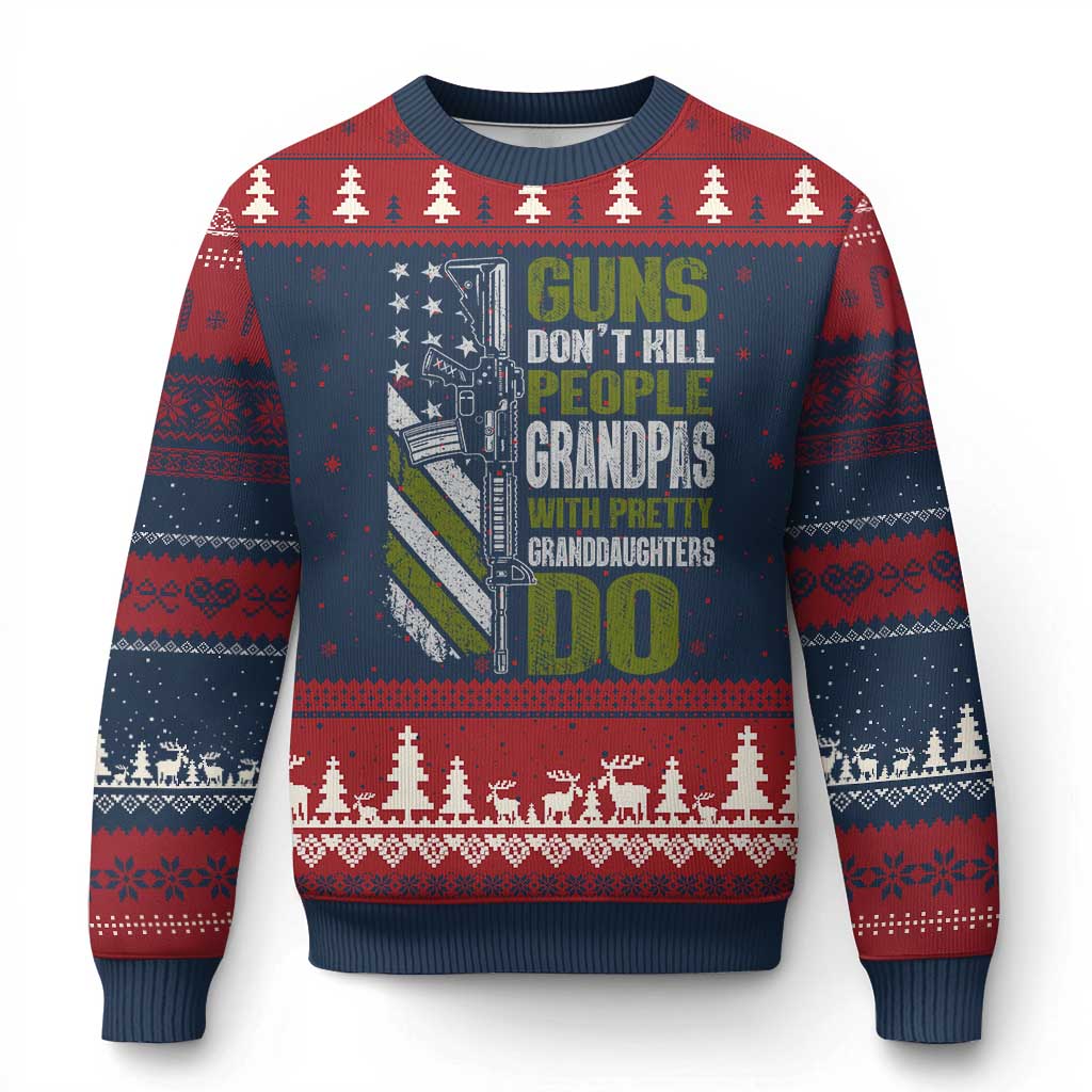 Funny Grandpa Ugly Christmas Sweater Guns Dont Kill People Grandpas With Pretty Granddaughters Do US Flag TS10 Navy Red Print Your Wear