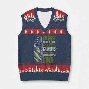 Funny Grandpa V-Neck Knit Sweater Vest Guns Dont Kill People Grandpas With Pretty Granddaughters Do US Flag TS10 Navy Red Print Your Wear