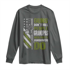 Funny Grandpa Long Sleeve Shirt Guns Dont Kill People Grandpas With Pretty Granddaughters Do US Flag TS10 Dark Heather Print Your Wear